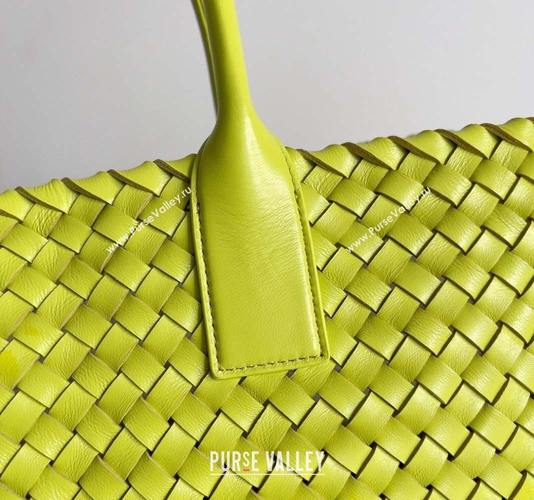 Bottega Veneta Large Cabat Tote Bag in Intreccio Leather Neon Yellow 2024 608811 (XY-240528096)