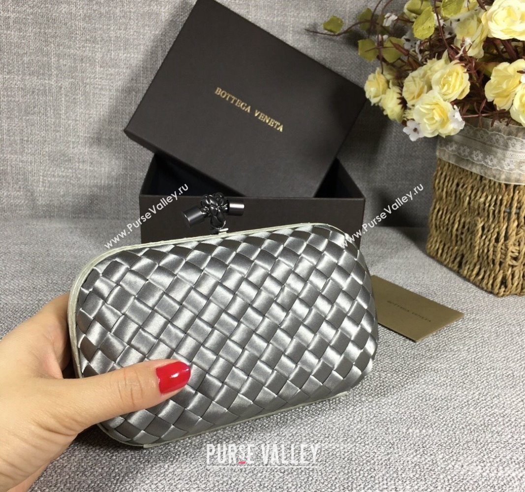 Bottega Veneta Satin Knot Mini Clutch Silver Grey 2024 BV8651 (WT-240528008)