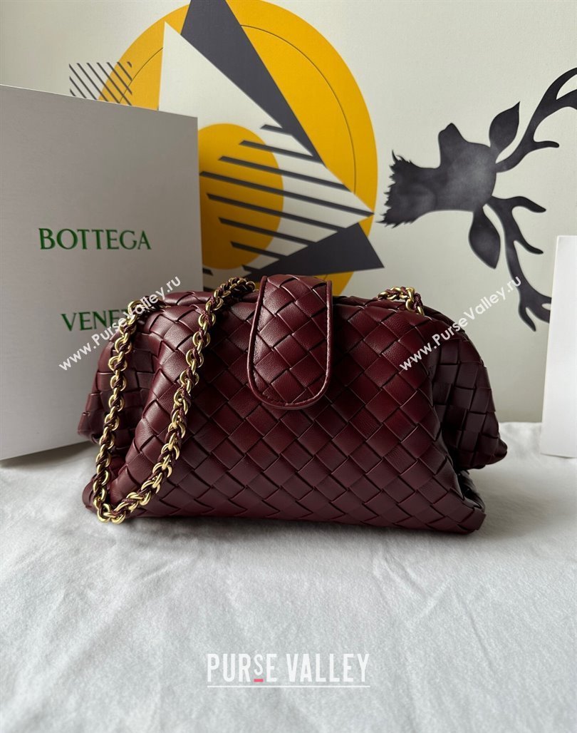 Bottega Veneta Teen Lauren 1980 Clutch With Chain in Intrecciato Leather Burgundy 2024 785807 (WT-240528066)