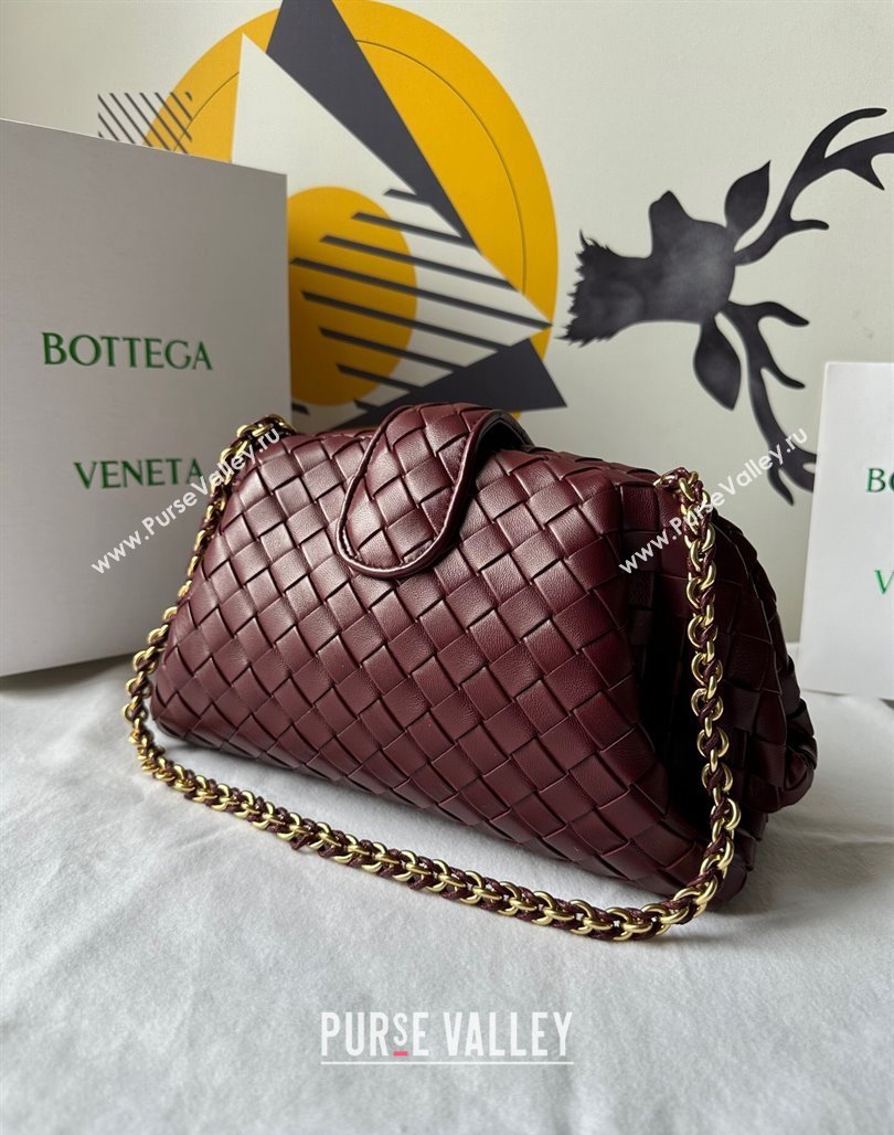 Bottega Veneta Teen Lauren 1980 Clutch With Chain in Intrecciato Leather Burgundy 2024 785807 (WT-240528066)