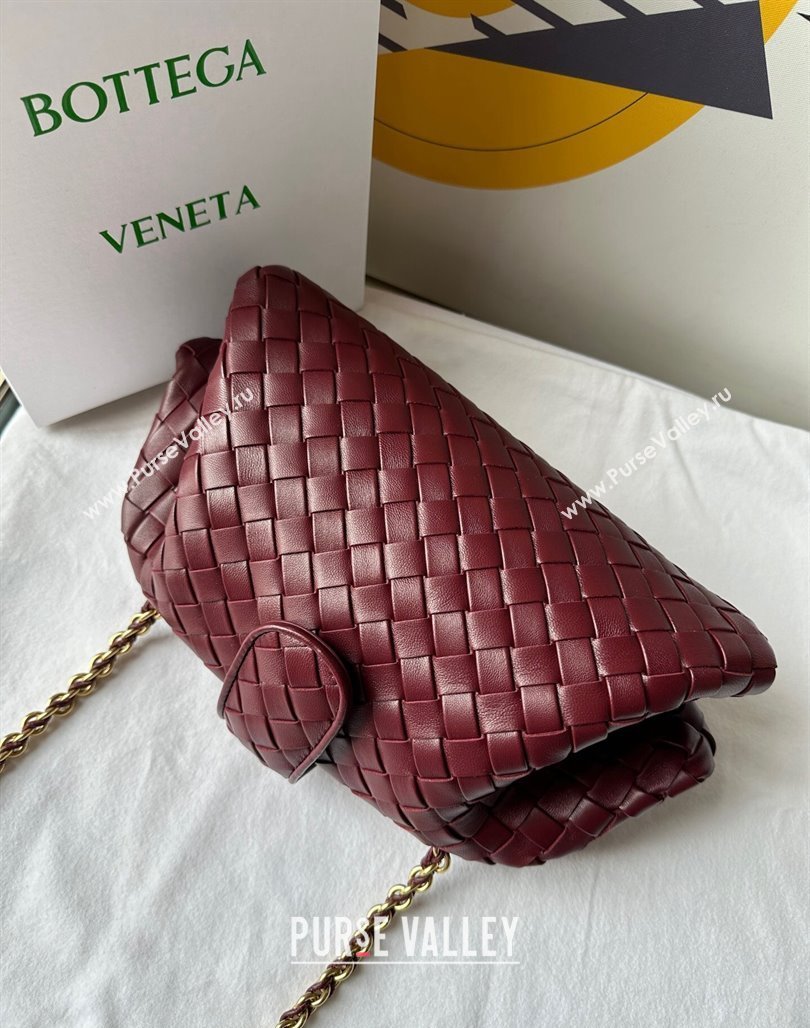 Bottega Veneta Teen Lauren 1980 Clutch With Chain in Intrecciato Leather Burgundy 2024 785807 (WT-240528066)