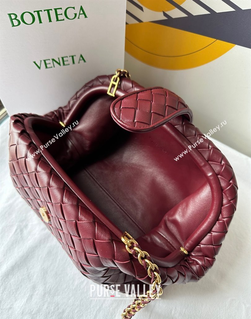 Bottega Veneta Teen Lauren 1980 Clutch With Chain in Intrecciato Leather Burgundy 2024 785807 (WT-240528066)