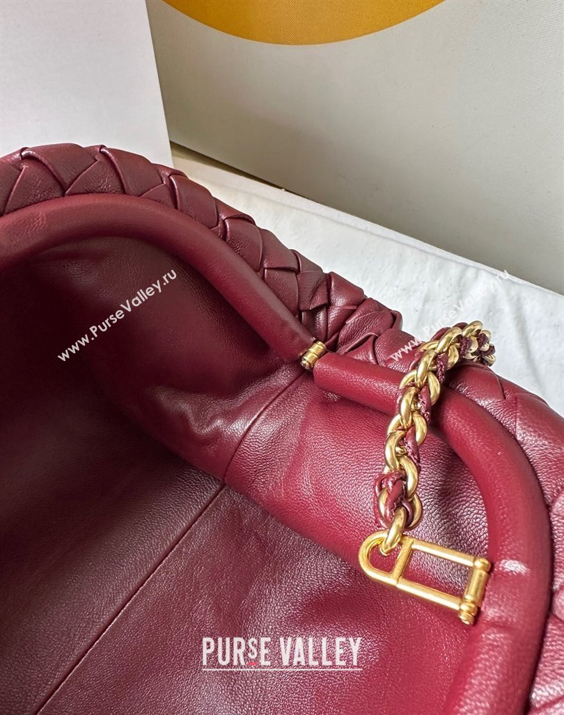 Bottega Veneta Teen Lauren 1980 Clutch With Chain in Intrecciato Leather Burgundy 2024 785807 (WT-240528066)