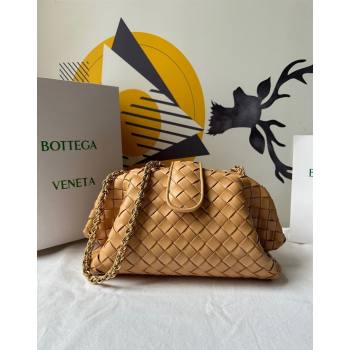 Bottega Veneta Teen Lauren 1980 Clutch With Chain in Intrecciato Leather Dark Praline Apricot 2024 785807 (WT-240528067)