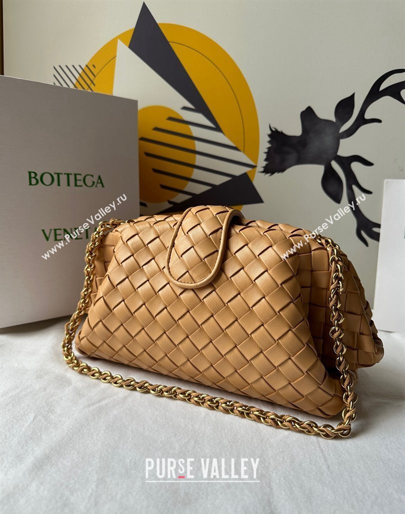 Bottega Veneta Teen Lauren 1980 Clutch With Chain in Intrecciato Leather Dark Praline Apricot 2024 785807 (WT-240528067)