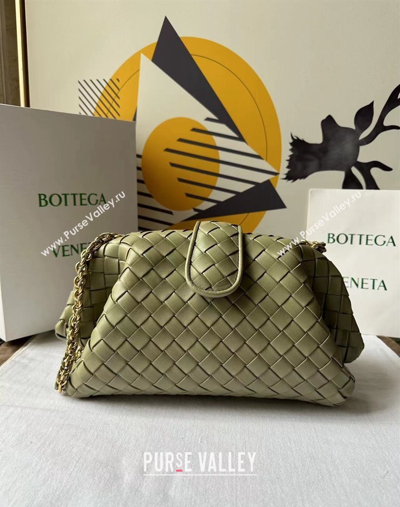 Bottega Veneta Teen Lauren 1980 Clutch With Chain in Intrecciato Leather Travertine Green 2024 785807 (WT-240528064)