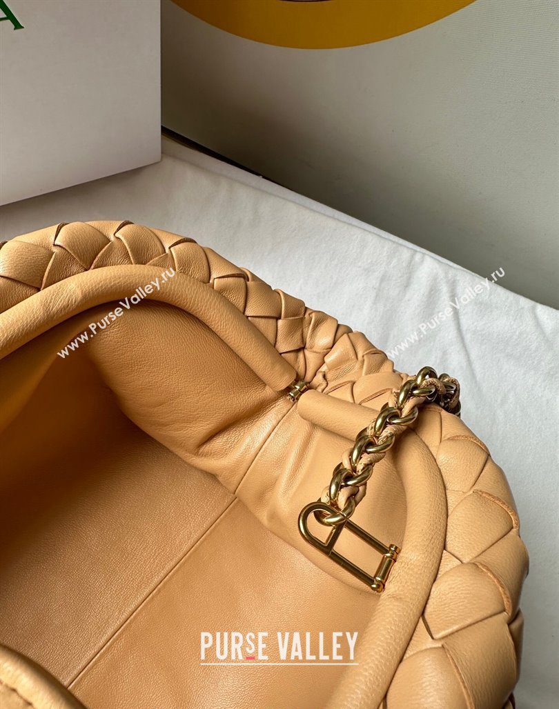 Bottega Veneta Teen Lauren 1980 Clutch With Chain in Intrecciato Leather Dark Praline Apricot 2024 785807 (WT-240528067)