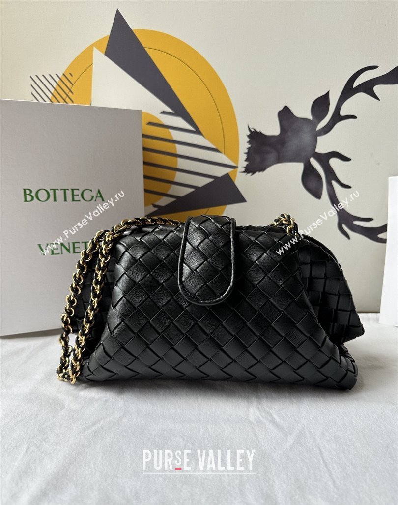 Bottega Veneta Teen Lauren 1980 Clutch With Chain in Intrecciato Leather Black 2024 785807 (WT-240528068)