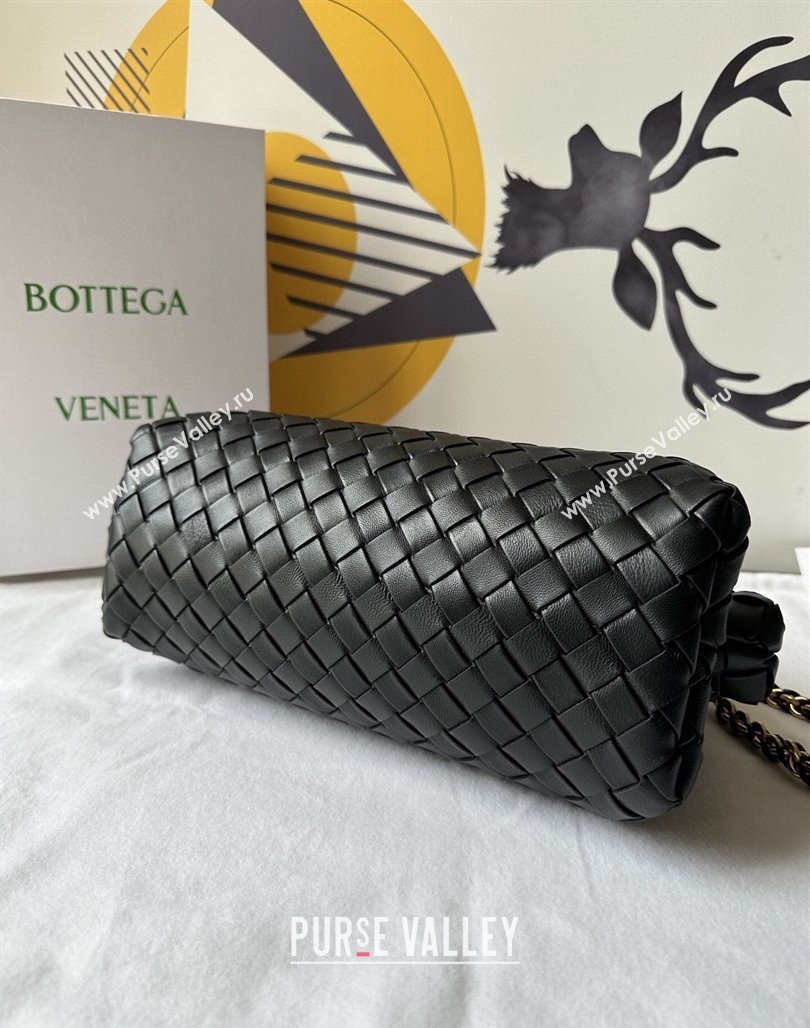 Bottega Veneta Teen Lauren 1980 Clutch With Chain in Intrecciato Leather Black 2024 785807 (WT-240528068)