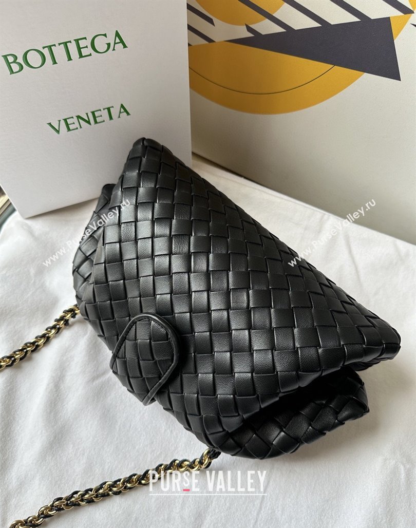 Bottega Veneta Teen Lauren 1980 Clutch With Chain in Intrecciato Leather Black 2024 785807 (WT-240528068)