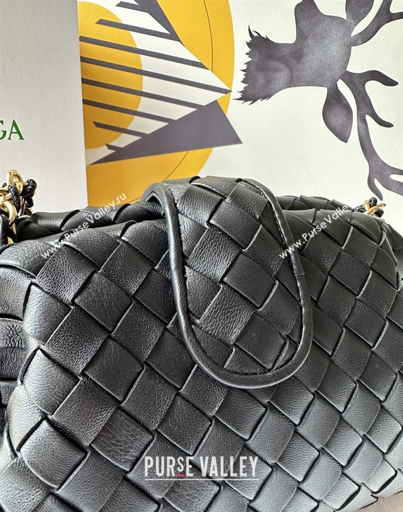 Bottega Veneta Teen Lauren 1980 Clutch With Chain in Intrecciato Leather Black 2024 785807 (WT-240528068)