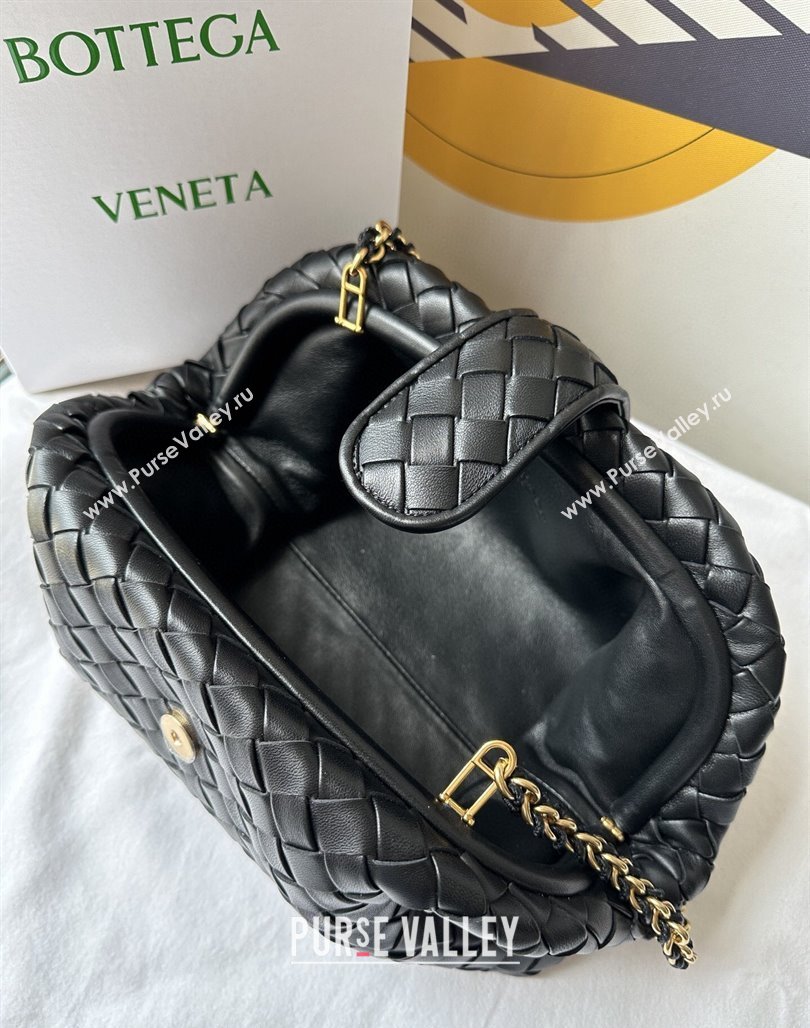 Bottega Veneta Teen Lauren 1980 Clutch With Chain in Intrecciato Leather Black 2024 785807 (WT-240528068)