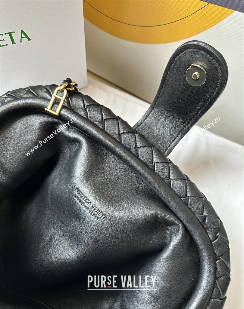 Bottega Veneta Teen Lauren 1980 Clutch With Chain in Intrecciato Leather Black 2024 785807 (WT-240528068)