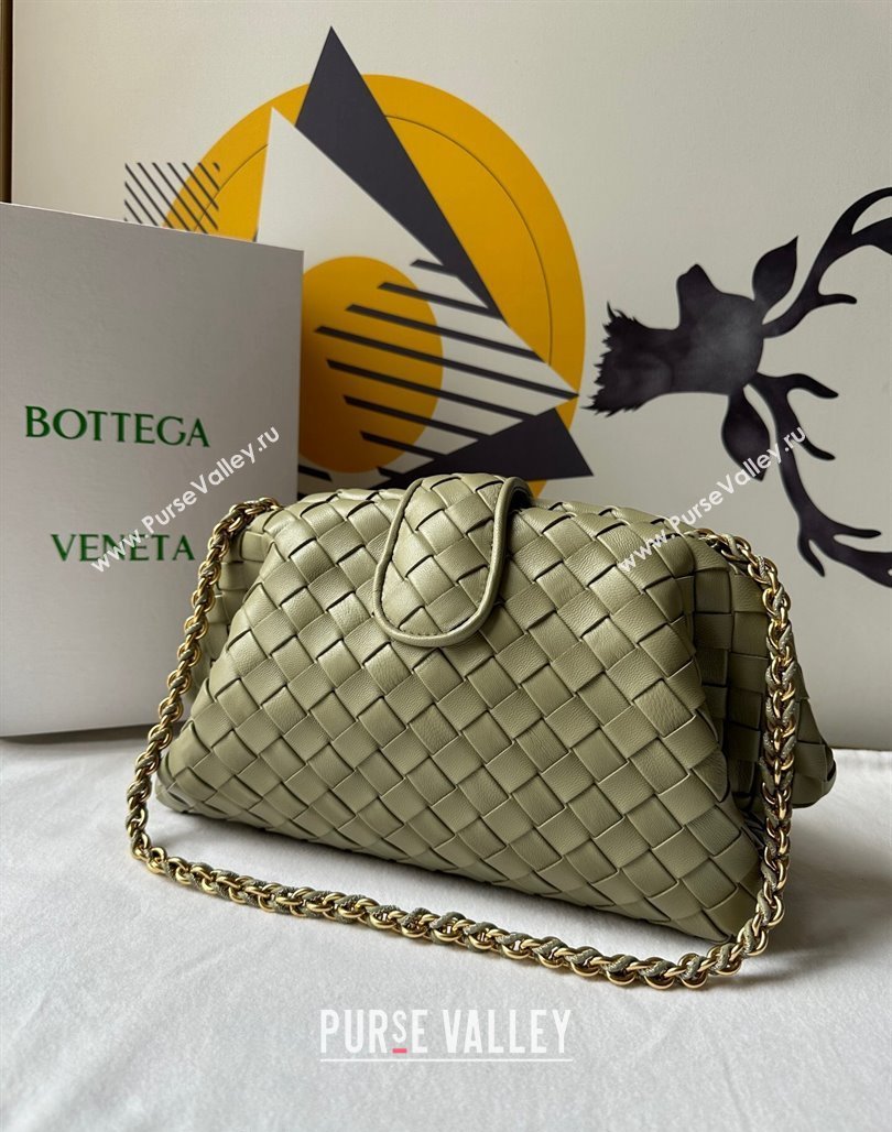 Bottega Veneta Teen Lauren 1980 Clutch With Chain in Intrecciato Leather Travertine Green 2024 785807 (WT-240528064)