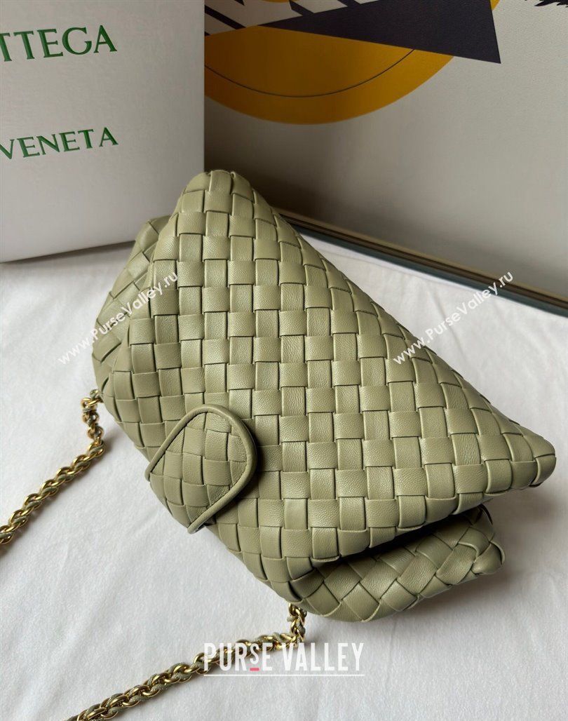 Bottega Veneta Teen Lauren 1980 Clutch With Chain in Intrecciato Leather Travertine Green 2024 785807 (WT-240528064)