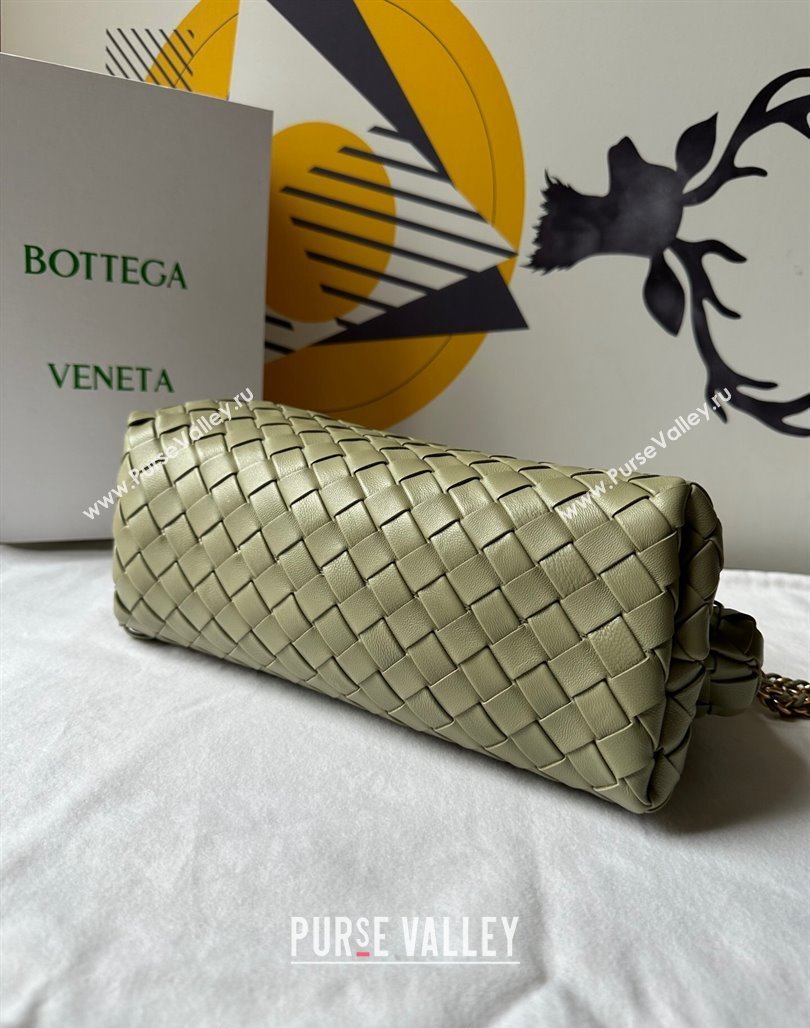 Bottega Veneta Teen Lauren 1980 Clutch With Chain in Intrecciato Leather Travertine Green 2024 785807 (WT-240528064)