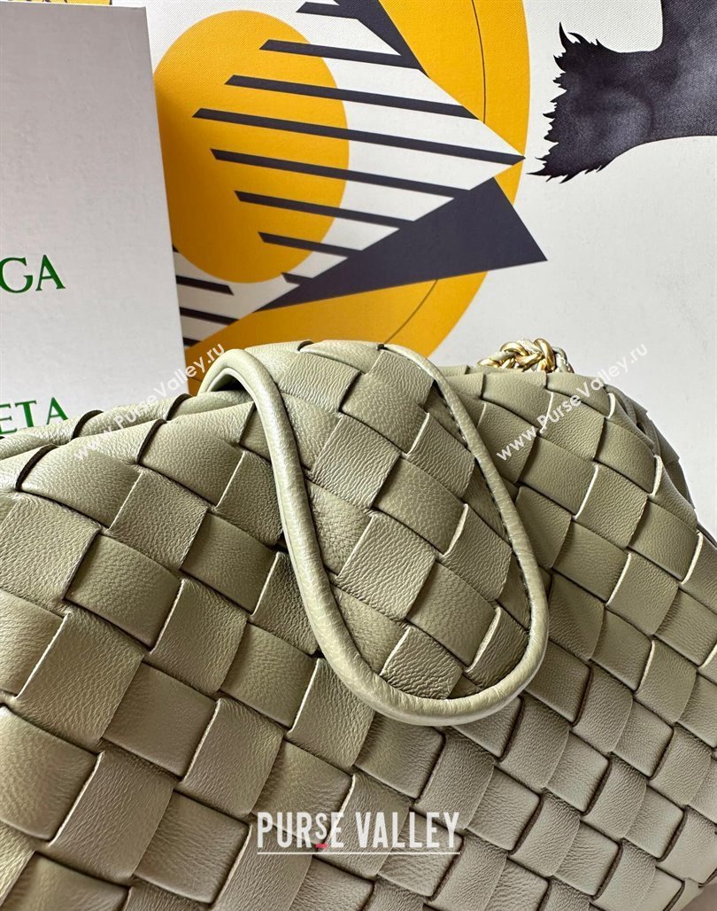 Bottega Veneta Teen Lauren 1980 Clutch With Chain in Intrecciato Leather Travertine Green 2024 785807 (WT-240528064)