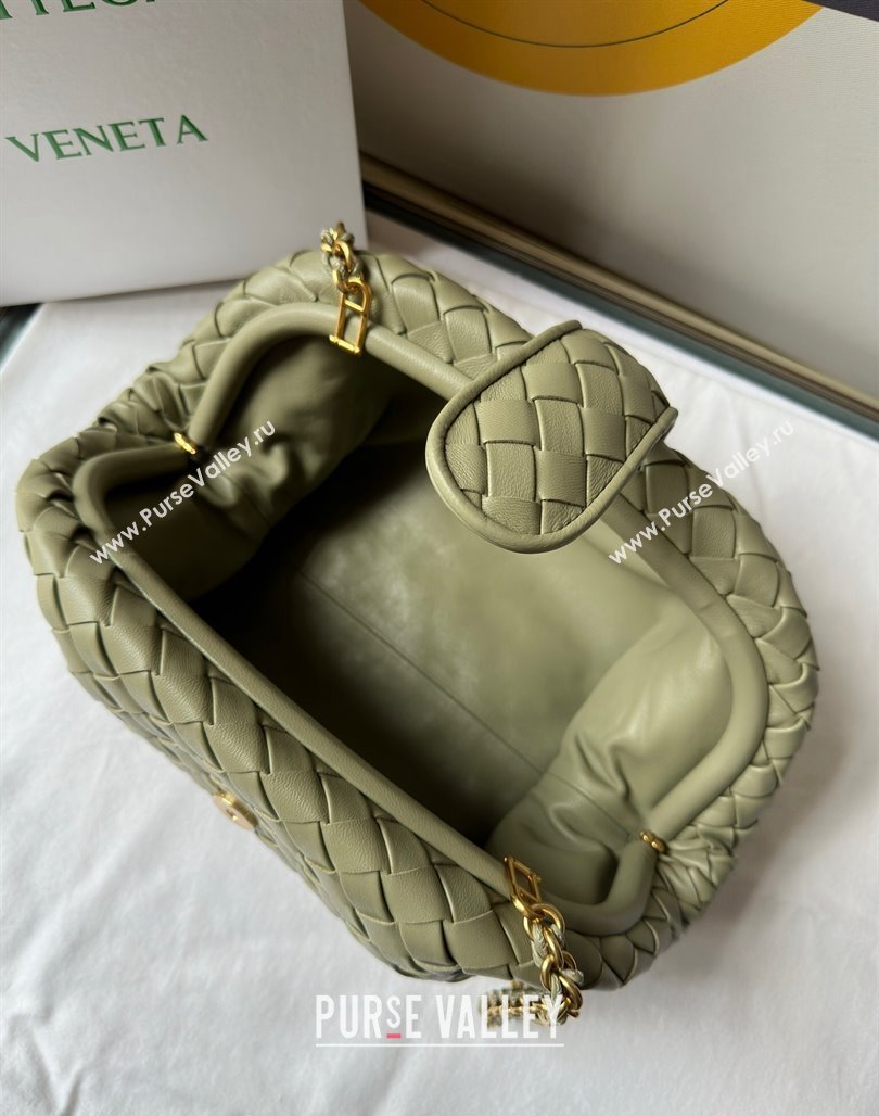 Bottega Veneta Teen Lauren 1980 Clutch With Chain in Intrecciato Leather Travertine Green 2024 785807 (WT-240528064)