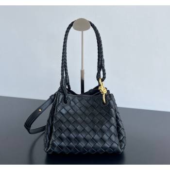 Bottega Veneta Small Parachute Shoulder Bag in Intrecciato Leather 796569 Black 2024 (WT-240621012)