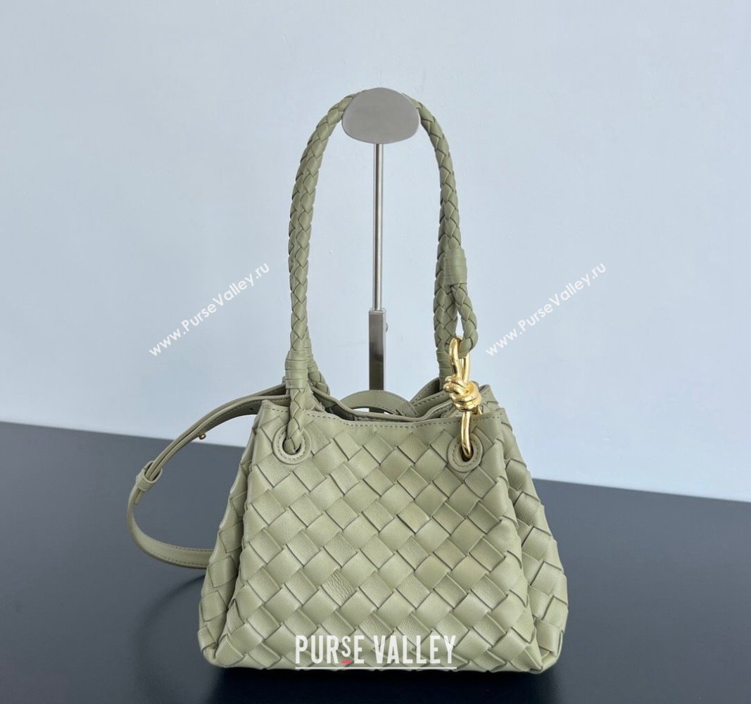 Bottega Veneta Small Parachute Shoulder Bag in Intrecciato Leather 796569 Travertine Green 2024 (WT-240621009)