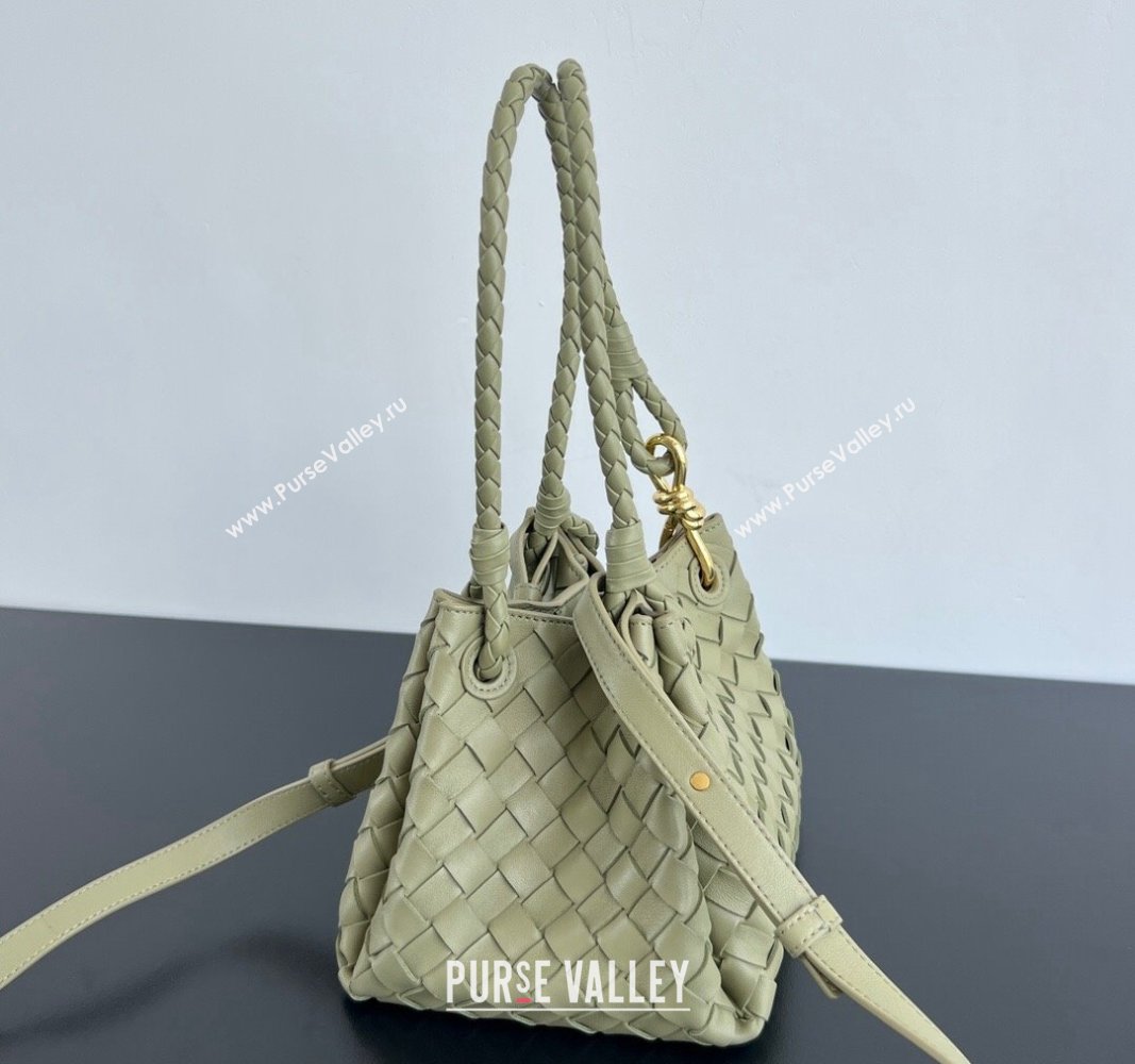 Bottega Veneta Small Parachute Shoulder Bag in Intrecciato Leather 796569 Travertine Green 2024 (WT-240621009)