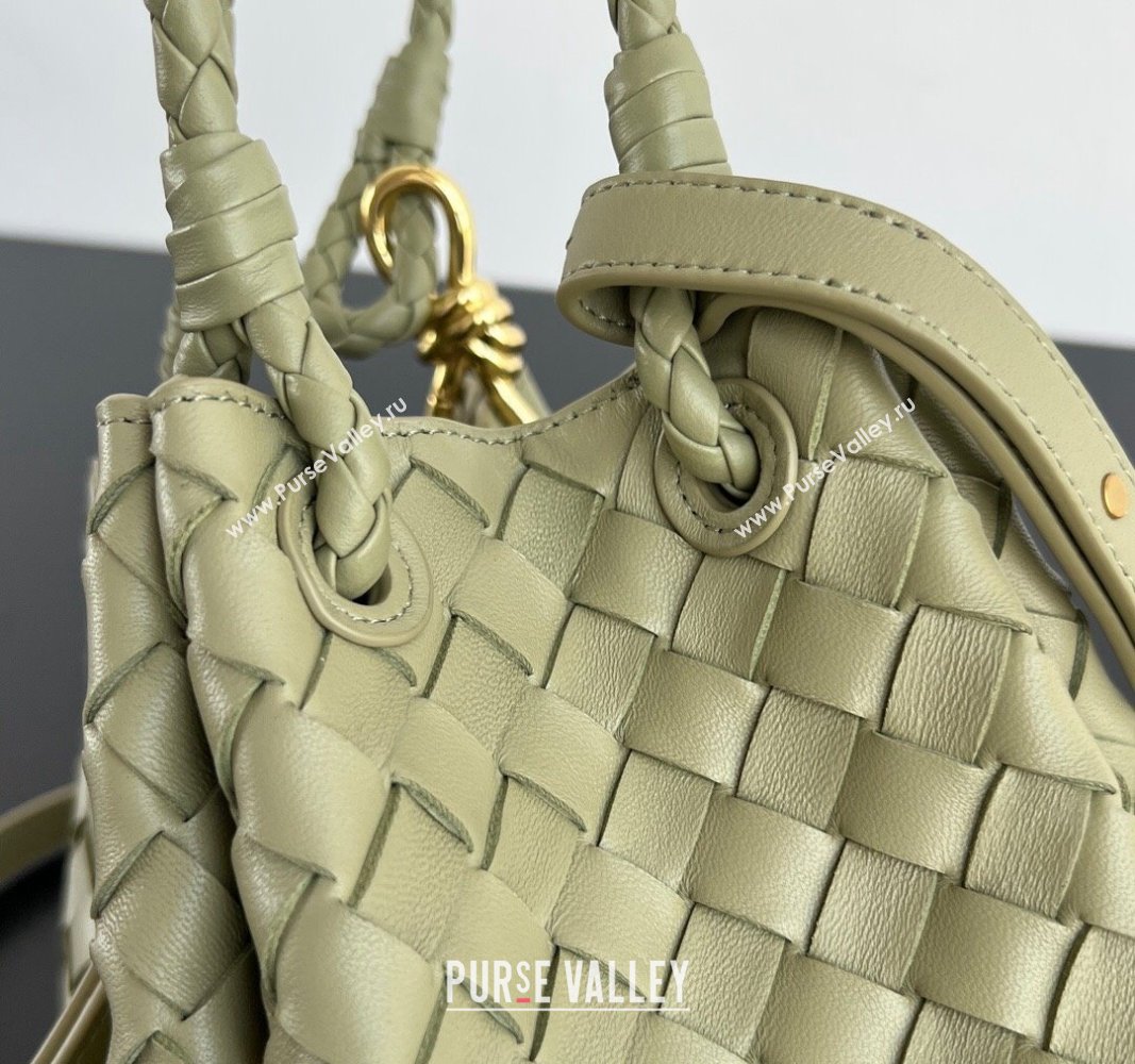 Bottega Veneta Small Parachute Shoulder Bag in Intrecciato Leather 796569 Travertine Green 2024 (WT-240621009)