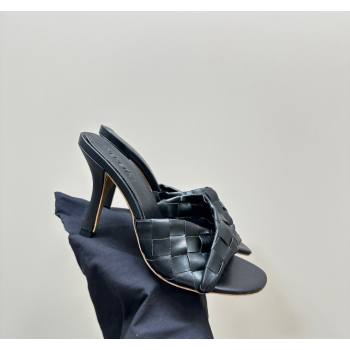 Bottega Veneta Blink Heel Slide Sandals 9.5cm in Intrecciato Leather Black 2024 (MD-240629032)