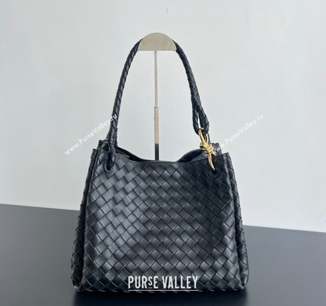 Bottega Veneta Large Parachute Shoulder Bag in Intrecciato Leather 796571 Black 2024 (WT-240712015)