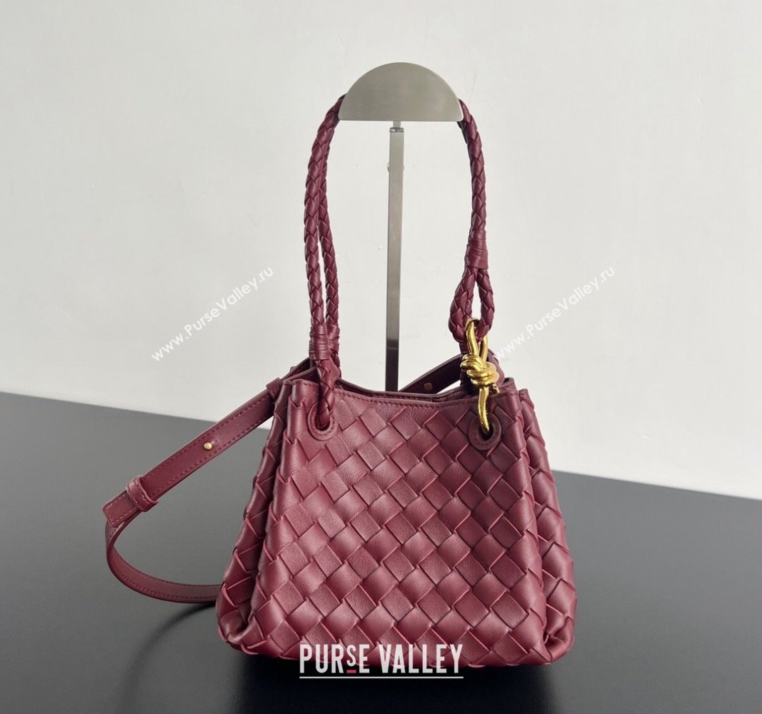 Bottega Veneta Small Parachute Shoulder Bag in Intrecciato Leather 796569 Burgundy 2024 (WT-240712018)