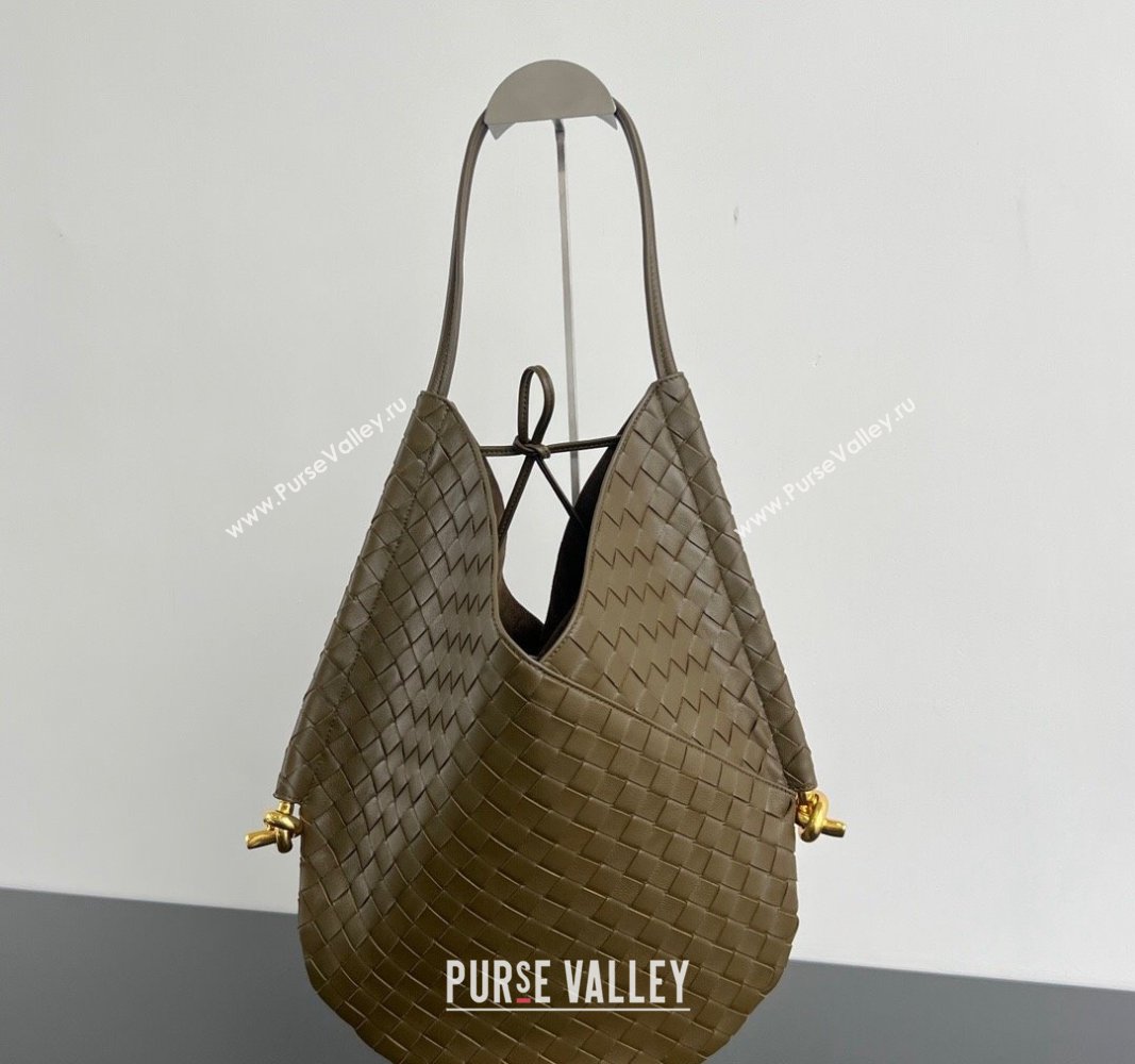 Bottega Veneta Medium Solstice Shoulder Bag in Intrecciato Leather Mud Green 2024 740990 (WT-240712025)