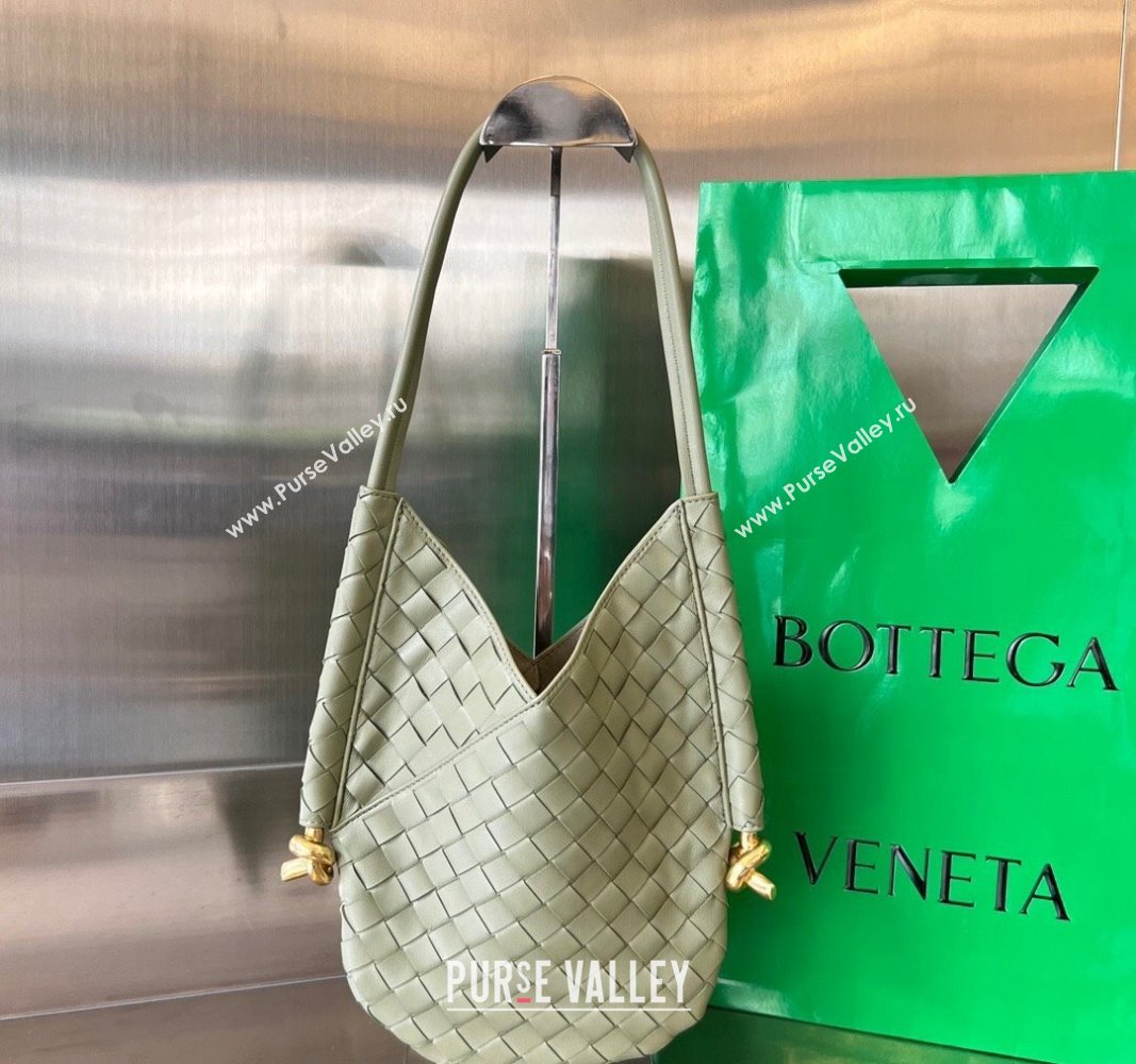 Bottega Veneta Small Solstice Shoulder Bag in Intrecciato Leather Travertine Green 2024 740898 (WT-240712032)