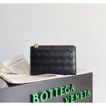 Bottega Veneta Medium Intrecciato Leather Bi-Fold Zip Wallet Black 2024 667468 (WT-240712034)