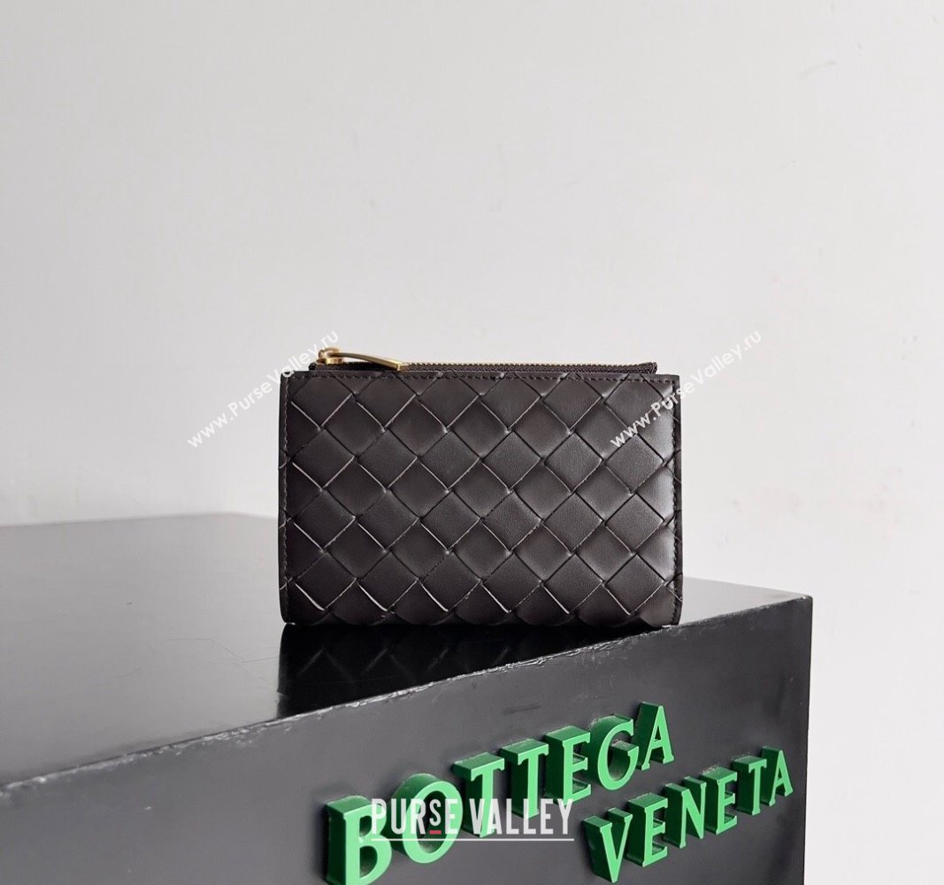 Bottega Veneta Medium Intrecciato Leather Bi-Fold Zip Wallet Fondant Brown 2024 667468 (WT-240712035)