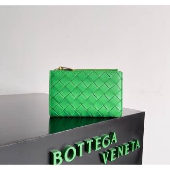Bottega Veneta Medium Intrecciato Leather Bi-Fold Zip Wallet Green 2024 667468 (WT-240712037)
