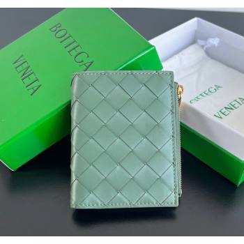 Bottega Veneta Intrecciato Leather Small Bi-Fold Wallet Aloe Green 2024 742330 (WT-240712005)