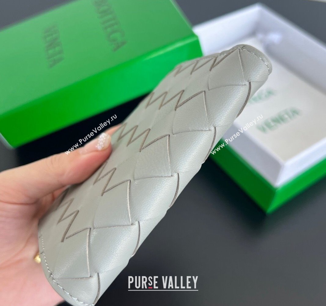 Bottega Veneta Intrecciato Leather Small Bi-Fold Wallet Agate Grey 2024 742330 (WT-240712007)