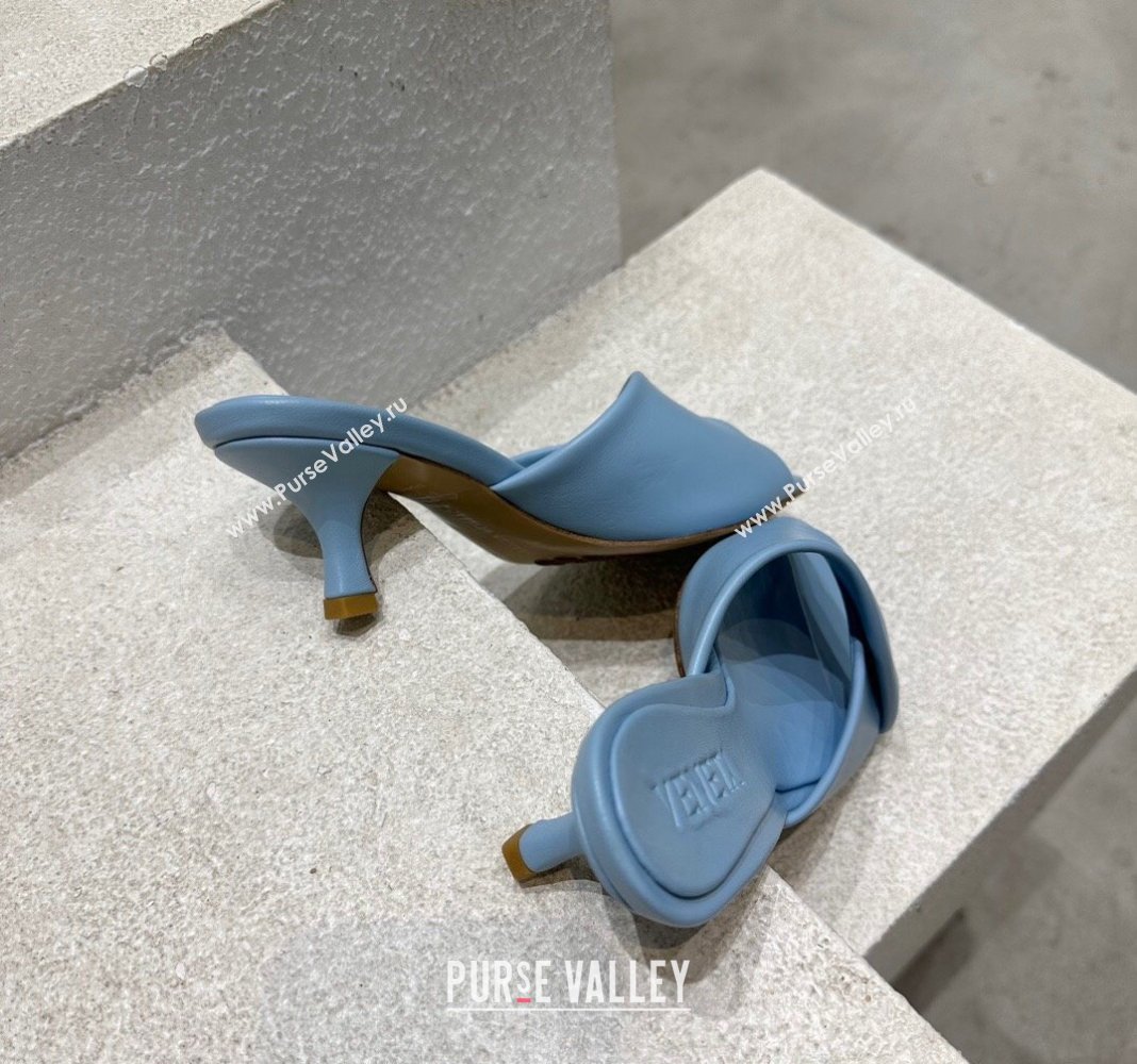 Bottega Veneta Blink Heel Slide Sandals 4.5cm in Shiny Lambskin Light Blue 2024 (MD-240719075)