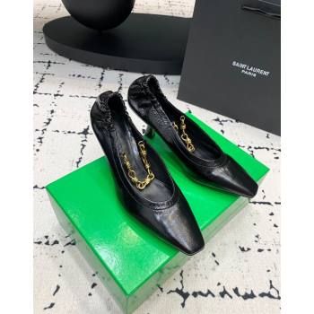 Bottega Veneta Sharp Chain Pumps 6cm in Shiny Crinkled leather Black 2024 (KER-240719065)