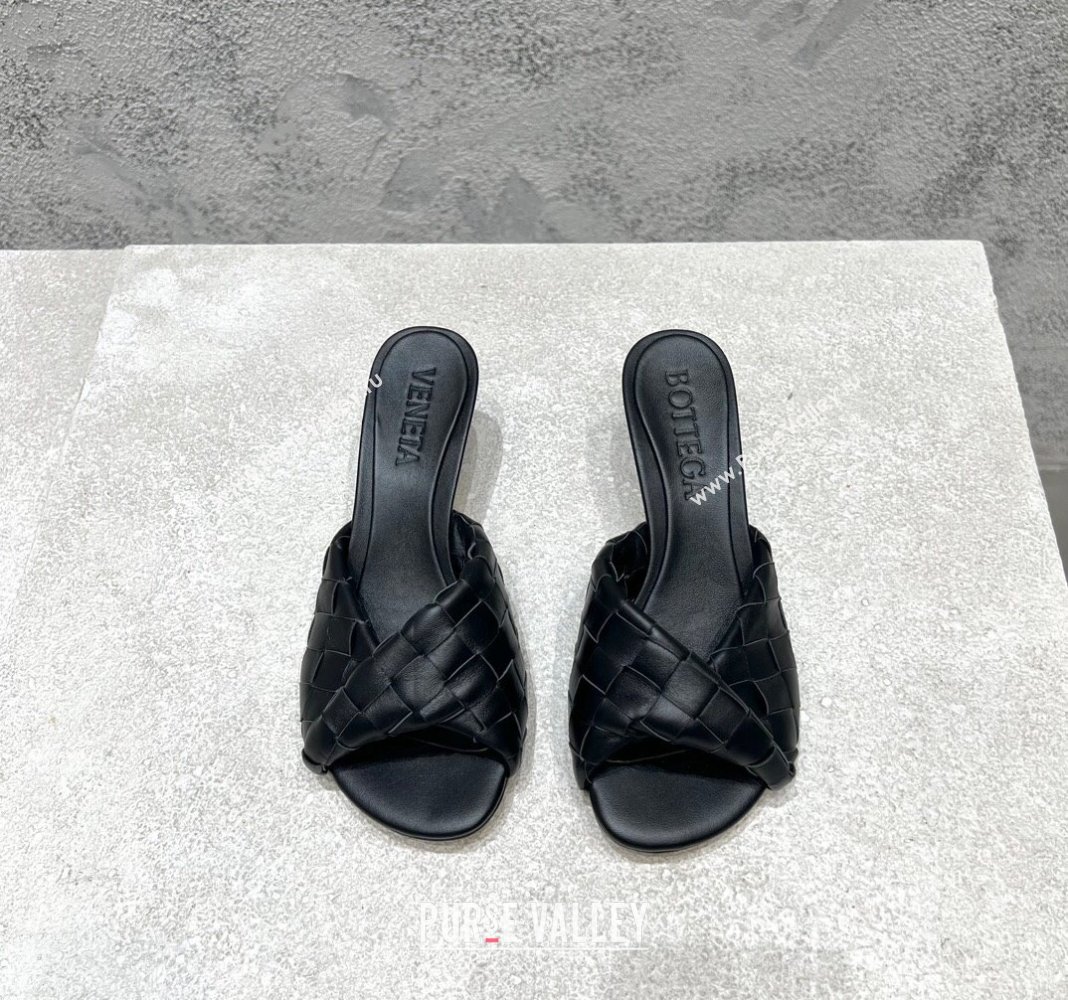 Bottega Veneta Blink Heel Slide Sandals 4.5cm in Intrecciato Leather Black 2024 (MD-240719070)