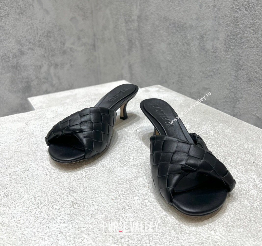 Bottega Veneta Blink Heel Slide Sandals 4.5cm in Intrecciato Leather Black 2024 (MD-240719070)