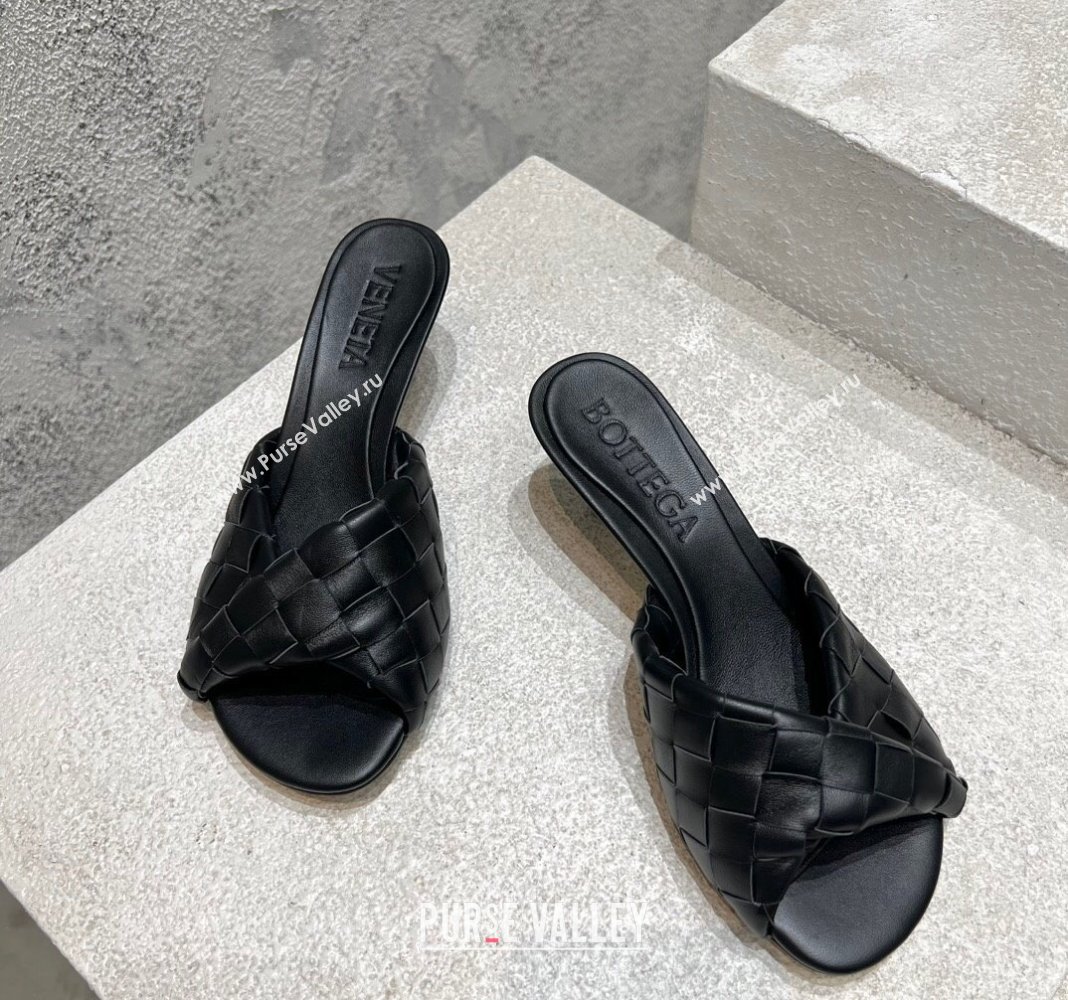 Bottega Veneta Blink Heel Slide Sandals 4.5cm in Intrecciato Leather Black 2024 (MD-240719070)