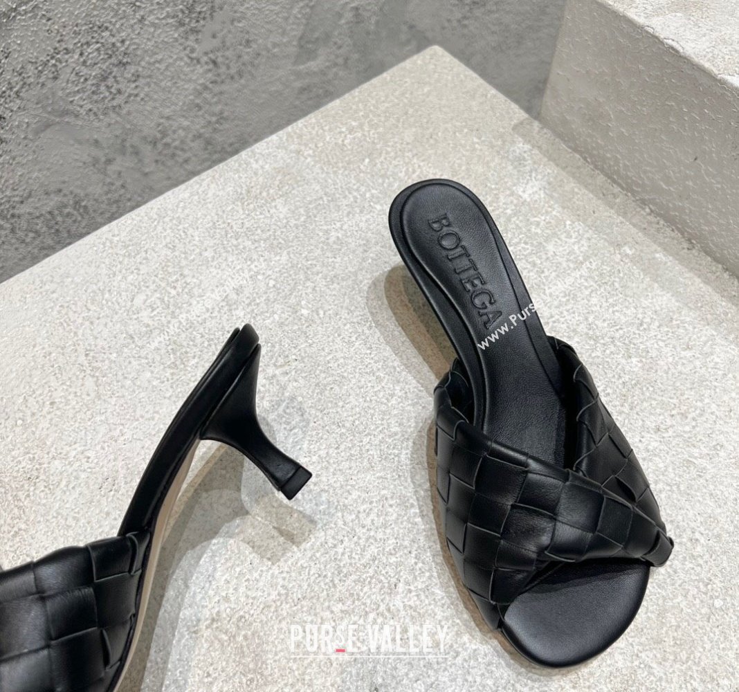 Bottega Veneta Blink Heel Slide Sandals 4.5cm in Intrecciato Leather Black 2024 (MD-240719070)