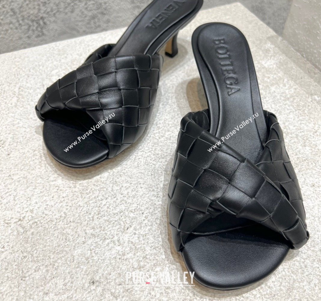 Bottega Veneta Blink Heel Slide Sandals 4.5cm in Intrecciato Leather Black 2024 (MD-240719070)