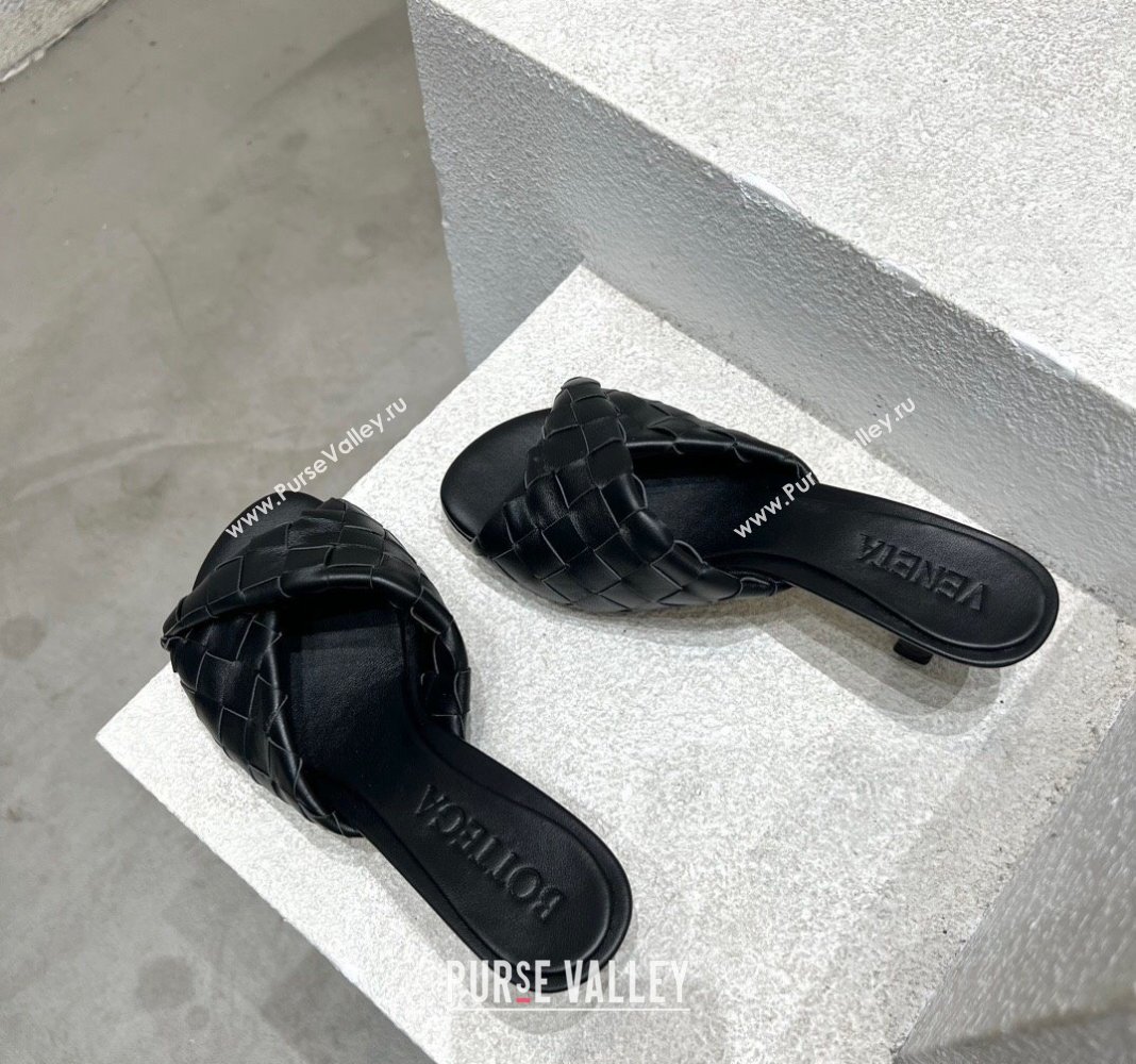 Bottega Veneta Blink Heel Slide Sandals 4.5cm in Intrecciato Leather Black 2024 (MD-240719070)