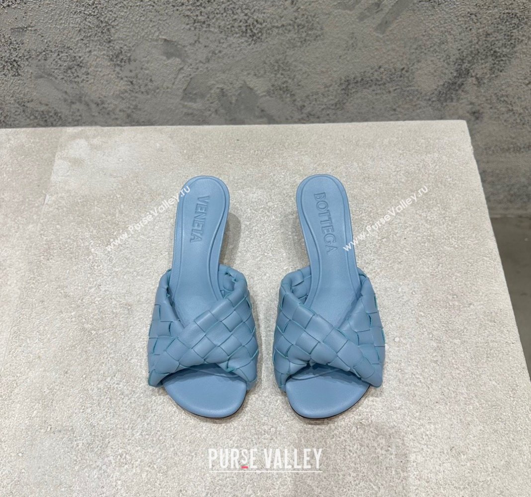 Bottega Veneta Blink Heel Slide Sandals 4.5cm in Intrecciato Leather Light Blue 2024 (MD-240719072)