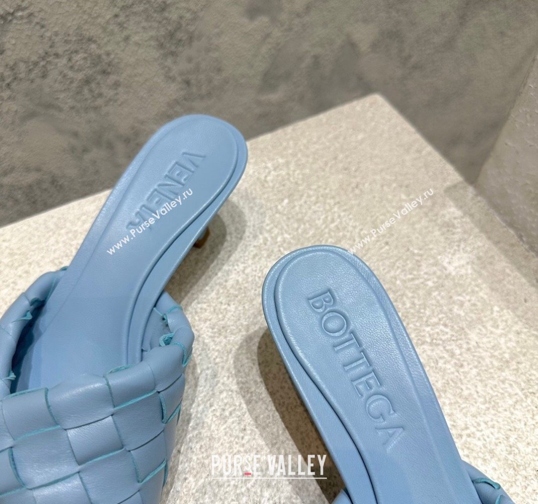 Bottega Veneta Blink Heel Slide Sandals 4.5cm in Intrecciato Leather Light Blue 2024 (MD-240719072)