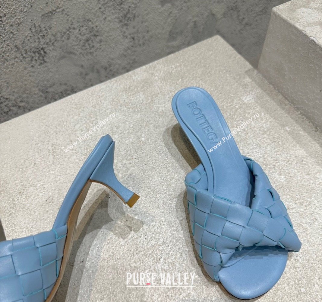 Bottega Veneta Blink Heel Slide Sandals 4.5cm in Intrecciato Leather Light Blue 2024 (MD-240719072)