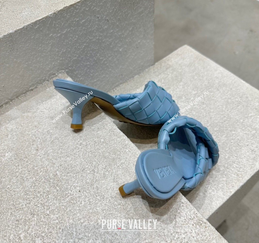 Bottega Veneta Blink Heel Slide Sandals 4.5cm in Intrecciato Leather Light Blue 2024 (MD-240719072)