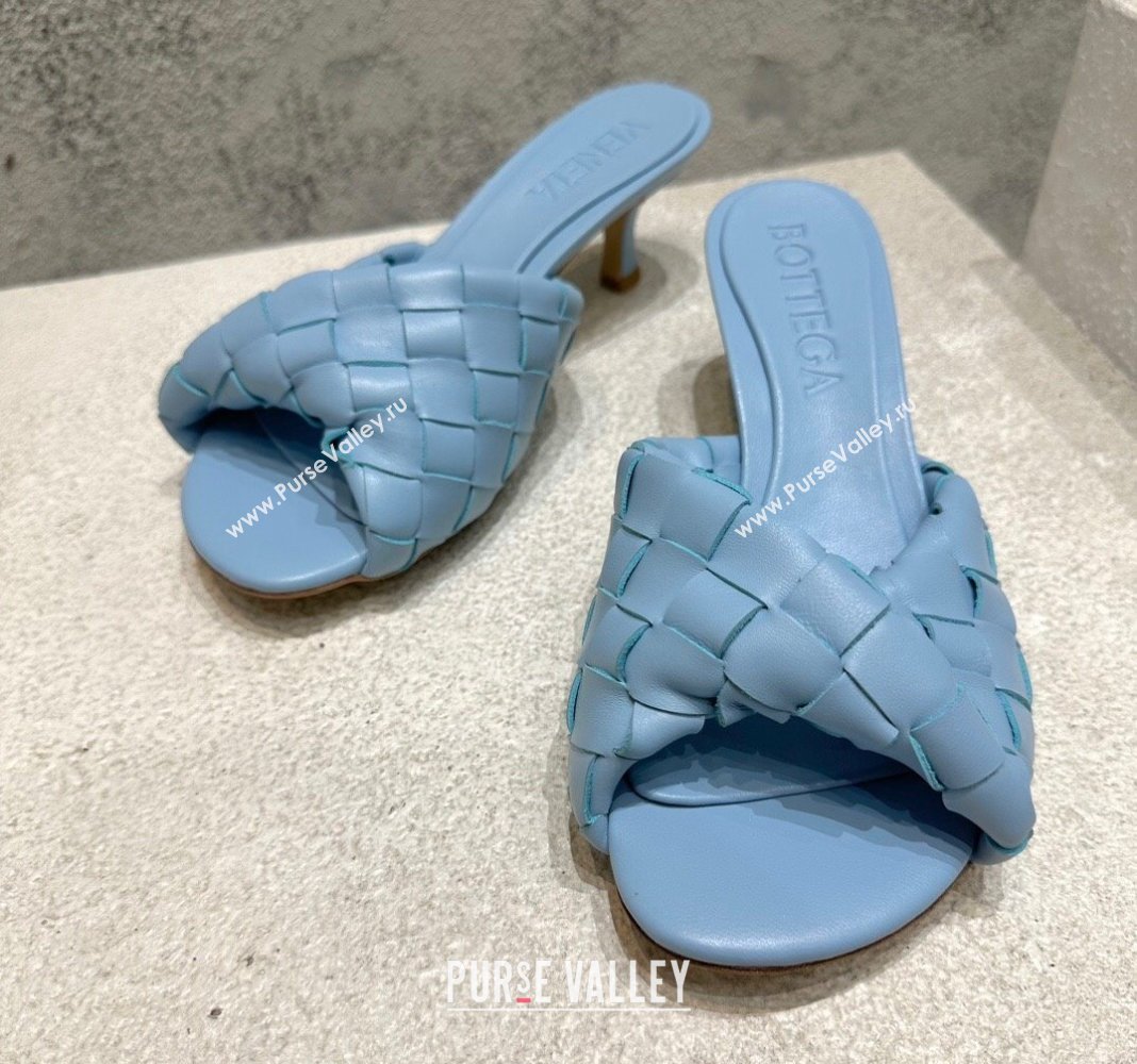 Bottega Veneta Blink Heel Slide Sandals 4.5cm in Intrecciato Leather Light Blue 2024 (MD-240719072)