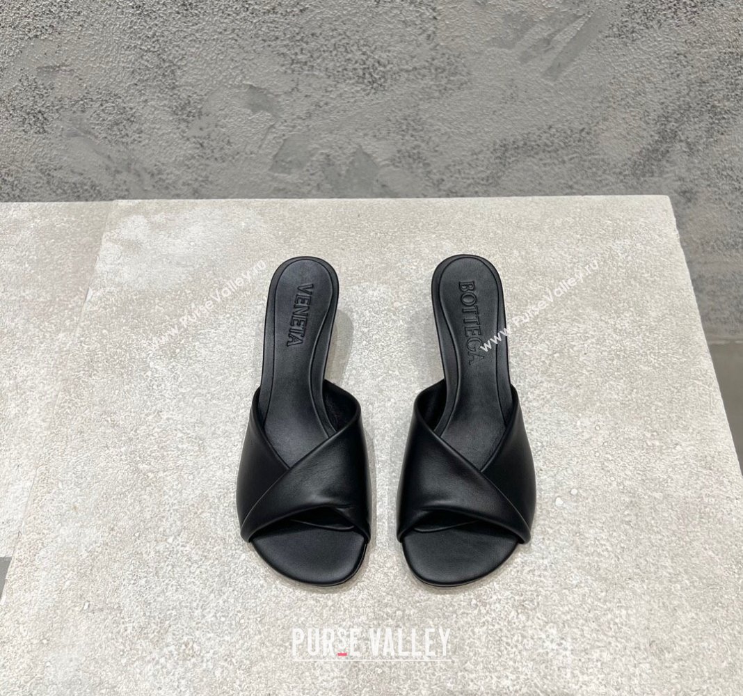 Bottega Veneta Blink Heel Slide Sandals 4.5cm in Shiny Lambskin Black 2024 (MD-240719073)